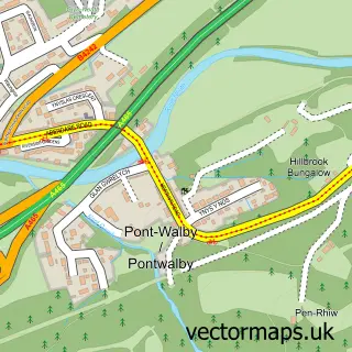 Street map sample of Pontwalby, West Glamorgan