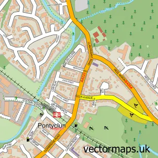 Street map sample of Pontyclun, Mid Glamorgan