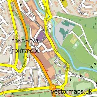 Street map sample of Pontypool, Gwent