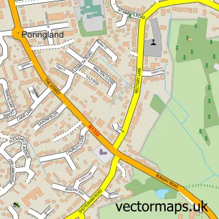 Street map sample of Poringland, Norfolk