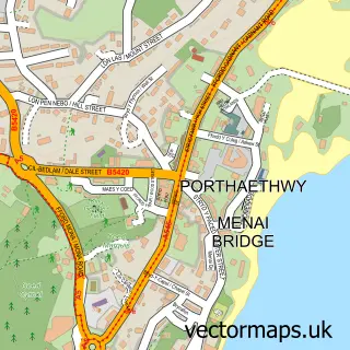 Street map sample of Porthaethwy / Menai Bridge, Gwynedd