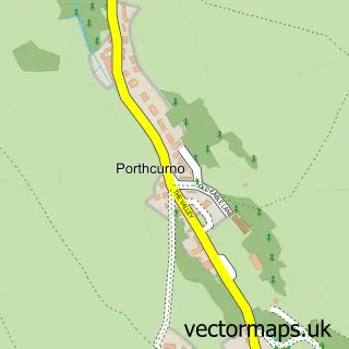 Street map sample of Porthcurno, Cornwall