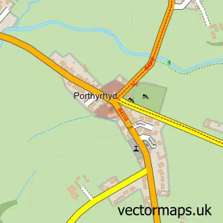 Street map sample of Porthyrhyd, Dyfed