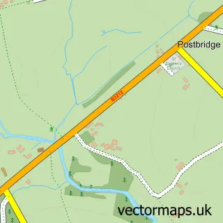 Street map sample of Postbridge, Devon