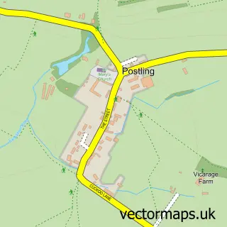 Street map sample of Postling, Kent