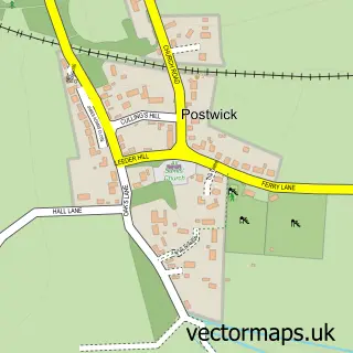 Street map sample of Postwick, Norfolk