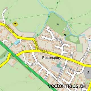 Street map sample of Potterspury, Northamptonshire