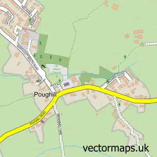 Street map sample of Poughill, Cornwall