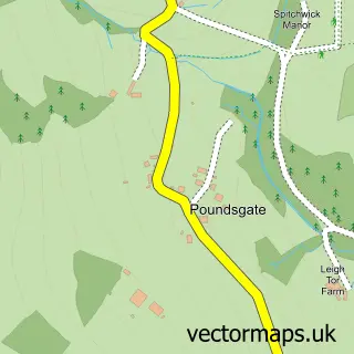 Street map sample of Poundsgate, Devon
