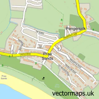 Street map sample of Praa Sands, Cornwall