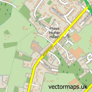 Street map sample of Prees Higher Heath, Shropshire