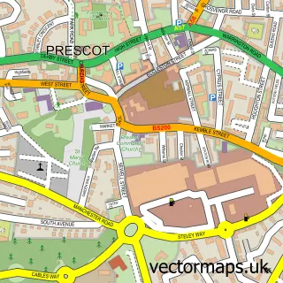 Street map sample of Prescot, Merseyside
