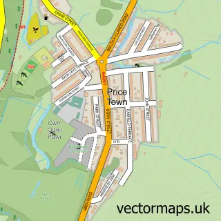 Street map sample of Price Town, Mid Glamorgan