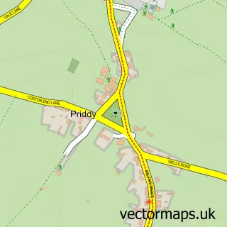 Street map sample of Priddy, Somerset