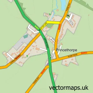 Street map sample of Princethorpe, Warwickshire
