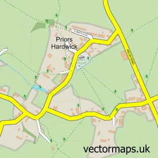 Street map sample of Priors Hardwick, Warwickshire