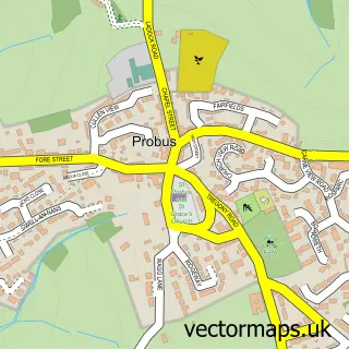 Street map sample of Probus, Cornwall