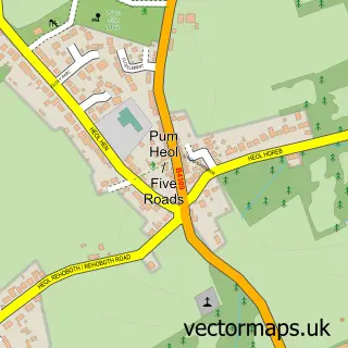 Street map sample of Pum Heol / Five Roads, Dyfed