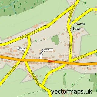 Street map sample of Punnett's Town, East Sussex