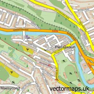 Street map sample of Pwll-gwaun, Mid Glamorgan