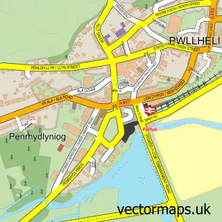 Street map sample of Pwllheli, Gwynedd