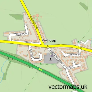 Street map sample of Pwll-trap, Dyfed
