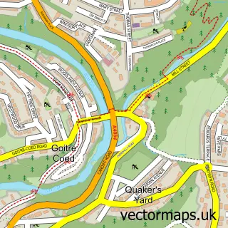 Street map sample of Quakers Yard, Mid Glamorgan