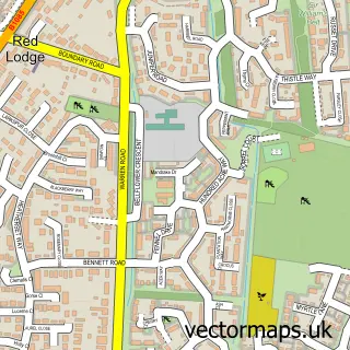 Street map sample of Red Lodge, Suffolk