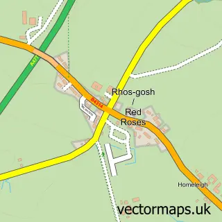 Street map sample of Red Roses, Dyfed