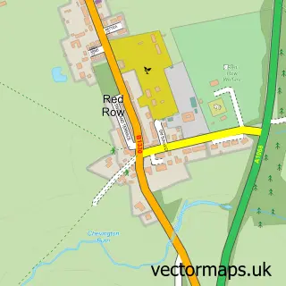 Street map sample of Red Row, Northumberland