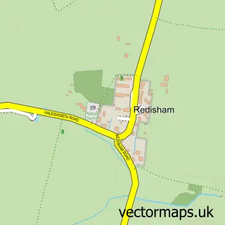 Street map sample of Redisham, Suffolk