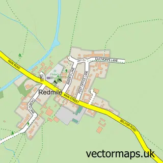 Street map sample of Redmile, Leicestershire
