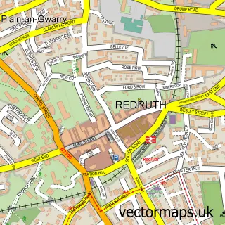 Street map sample of Redruth, Cornwall