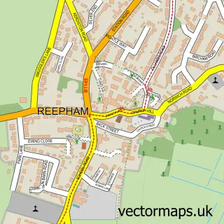 Street map sample of Reepham, Norfolk