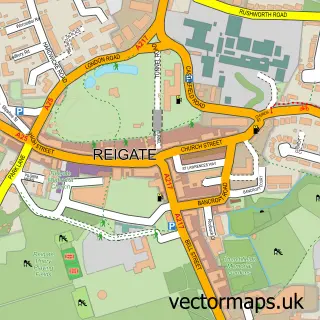 Street map sample of Reigate, Surrey