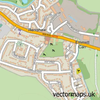 Street map sample of Renishaw, Derbyshire