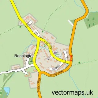 Street map sample of Rennington, Northumberland