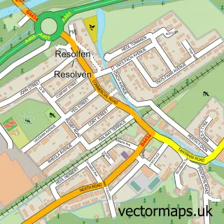 Street map sample of Resolven, West Glamorgan