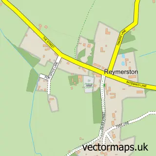 Street map sample of Reymerston, Norfolk