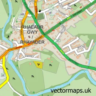 Street map sample of Rhayader, Powys
