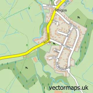 Street map sample of Rhigos, Mid Glamorgan