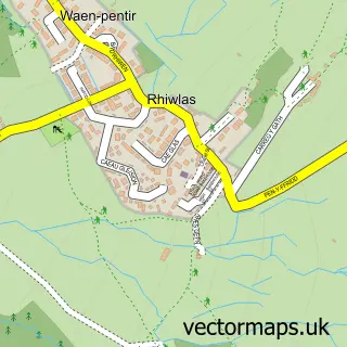 Street map sample of Rhiwlas, Gwynedd