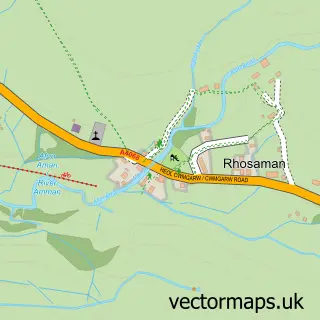Street map sample of Rhosaman, Dyfed