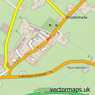 Street map sample of Rhostrehwfa, Gwynedd