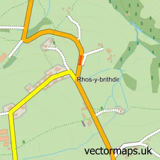 Street map sample of Rhos-y-brithdir, Powys