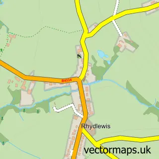 Street map sample of Rhydlewis, Dyfed