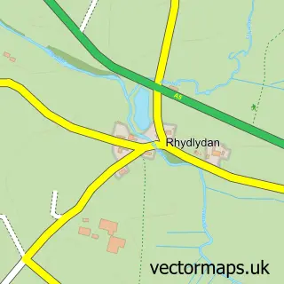 Street map sample of Rhydlydan, Clwyd