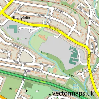 Street map sample of Rhydyfelin, Mid Glamorgan