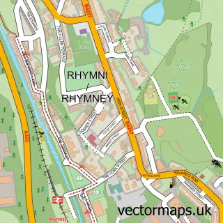 Street map sample of Rhymney, Gwent