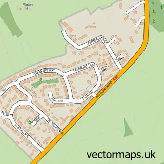 Street map sample of Rigton Hill, West Yorkshire
